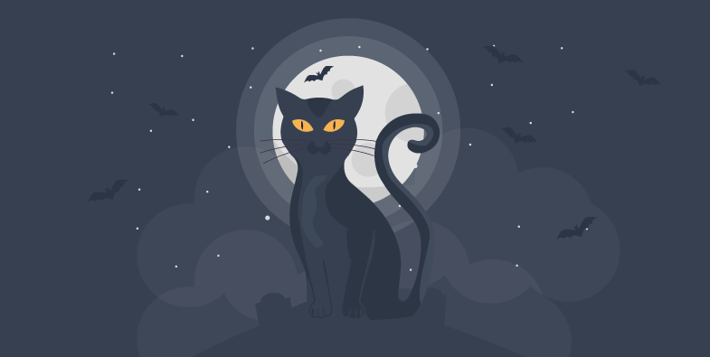 Black cat in front of a full moon