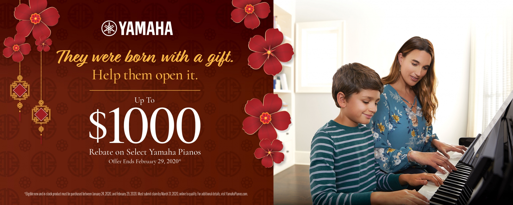 Yamaha They were born with a gift help them open it. Up to $1,000 REbate on Select Yamaha Pianos . Offer ends Feb. 29, 2020