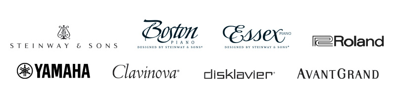 Image of all the piano brands we carry.